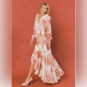 Flying Tomato Floral Ruffle Hi-Low Long Sleeve Maxi Dress